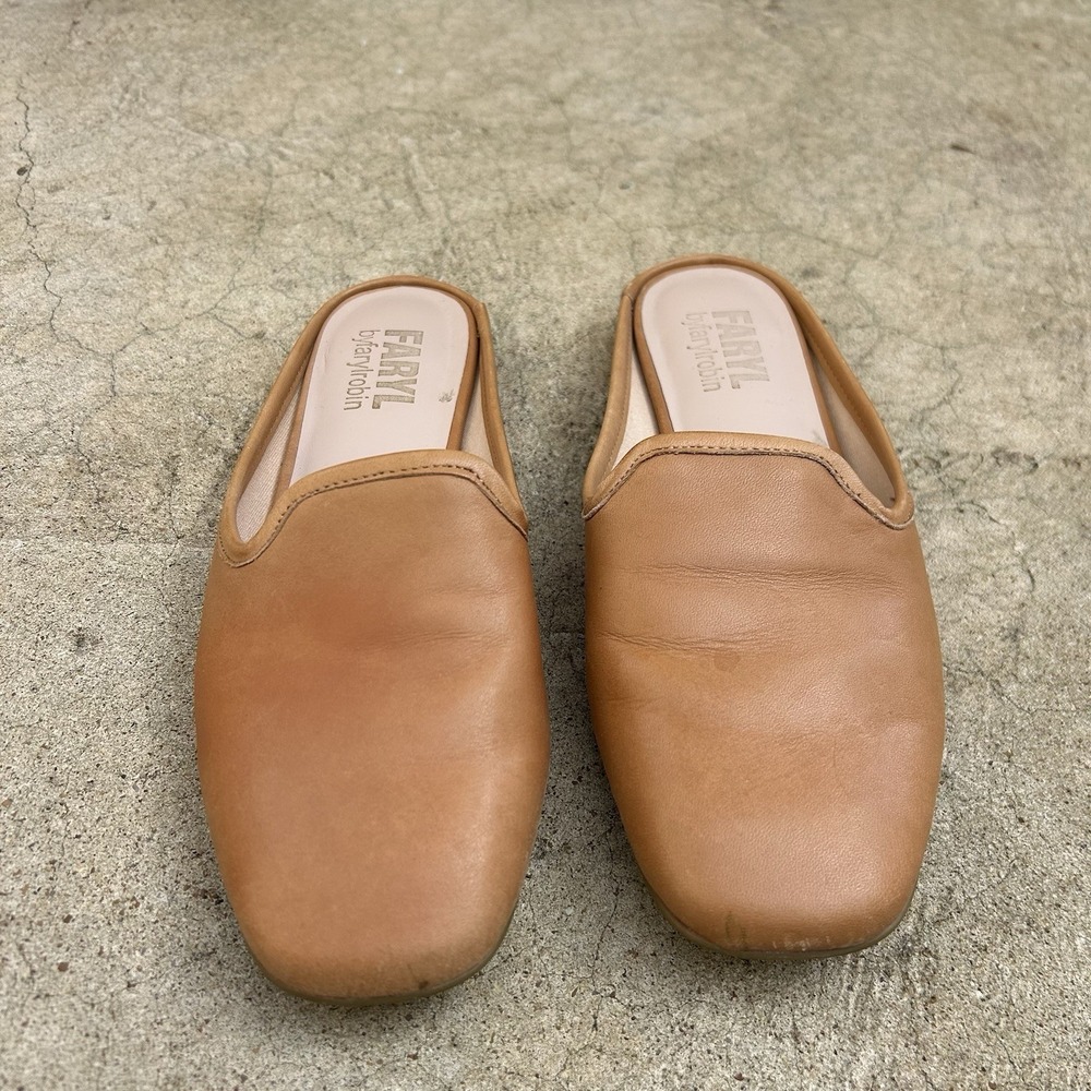 Faryl Robin Anthropologie Tan Leather Mule Slide Loafer Genuine Leather Sz 6